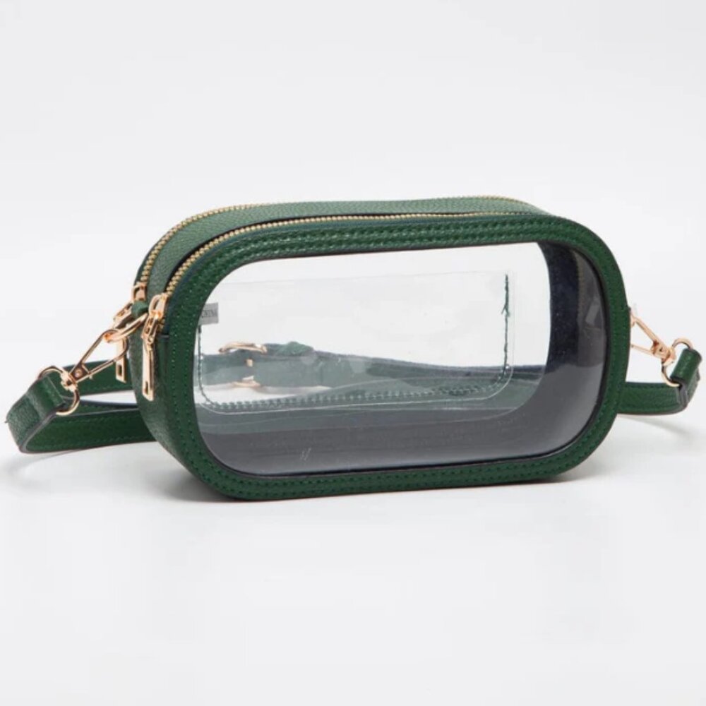 NWT Green Clear Stadium Bag Oval Double-Zipper Game Day Purse Transparent PVC